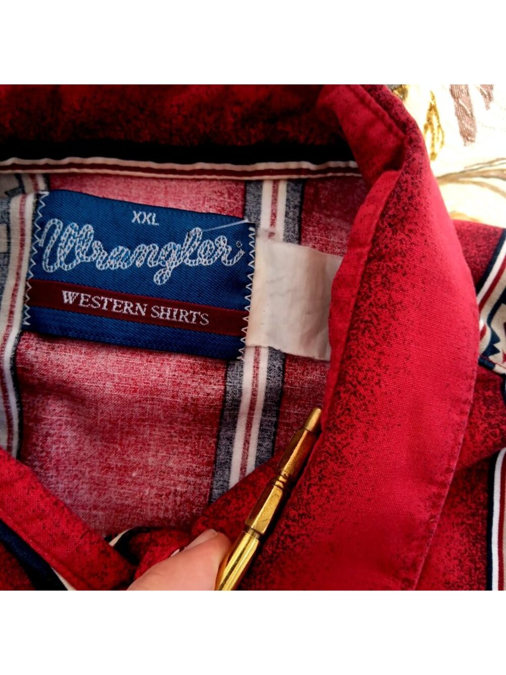 Vintage Wrangler Western Shirt 2XL Red Striped Snap Button Long Sleeve 90s Aztec